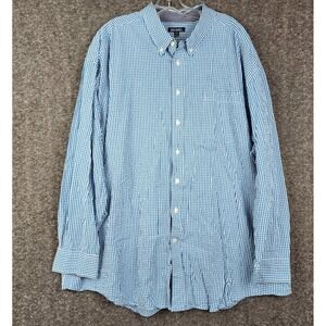 MIX & NY Button Down Shirt Mens 3XL Blue Gingham Long Sleeve Cotton